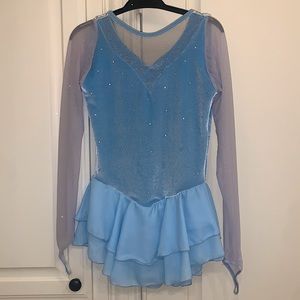 Figure Skating Competition Dress Velvet, Sparkly, Cinderella Blue w/ Rhinestones